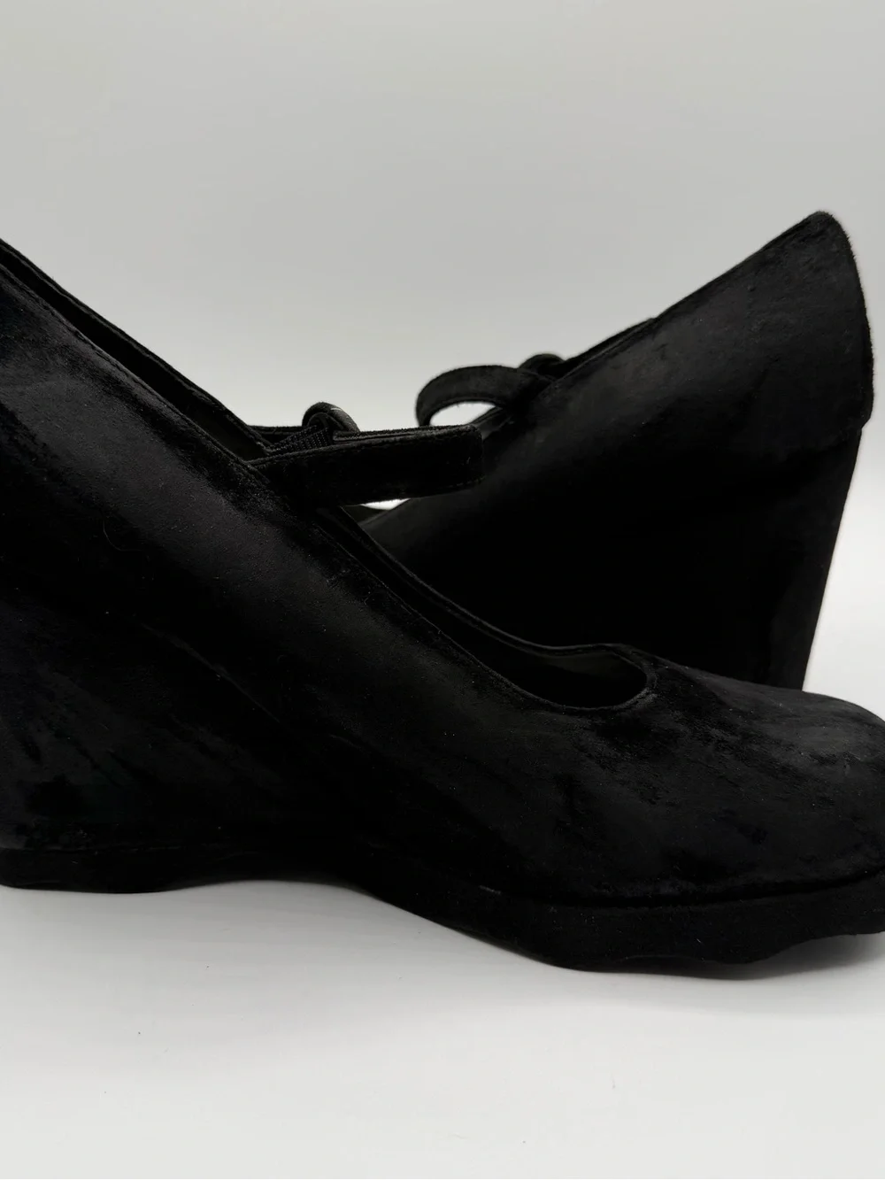 Vintage MIA Betty Y2K Mary Jane Platform Wedge Heels Black Leather 8.5